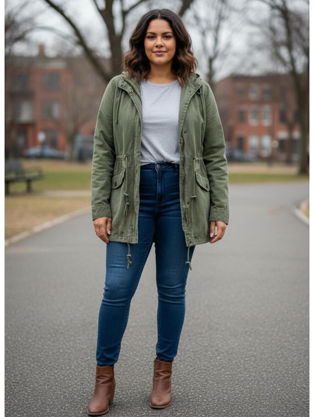 Ambiance Olive Green Hooded Utility Jacket SZ Large